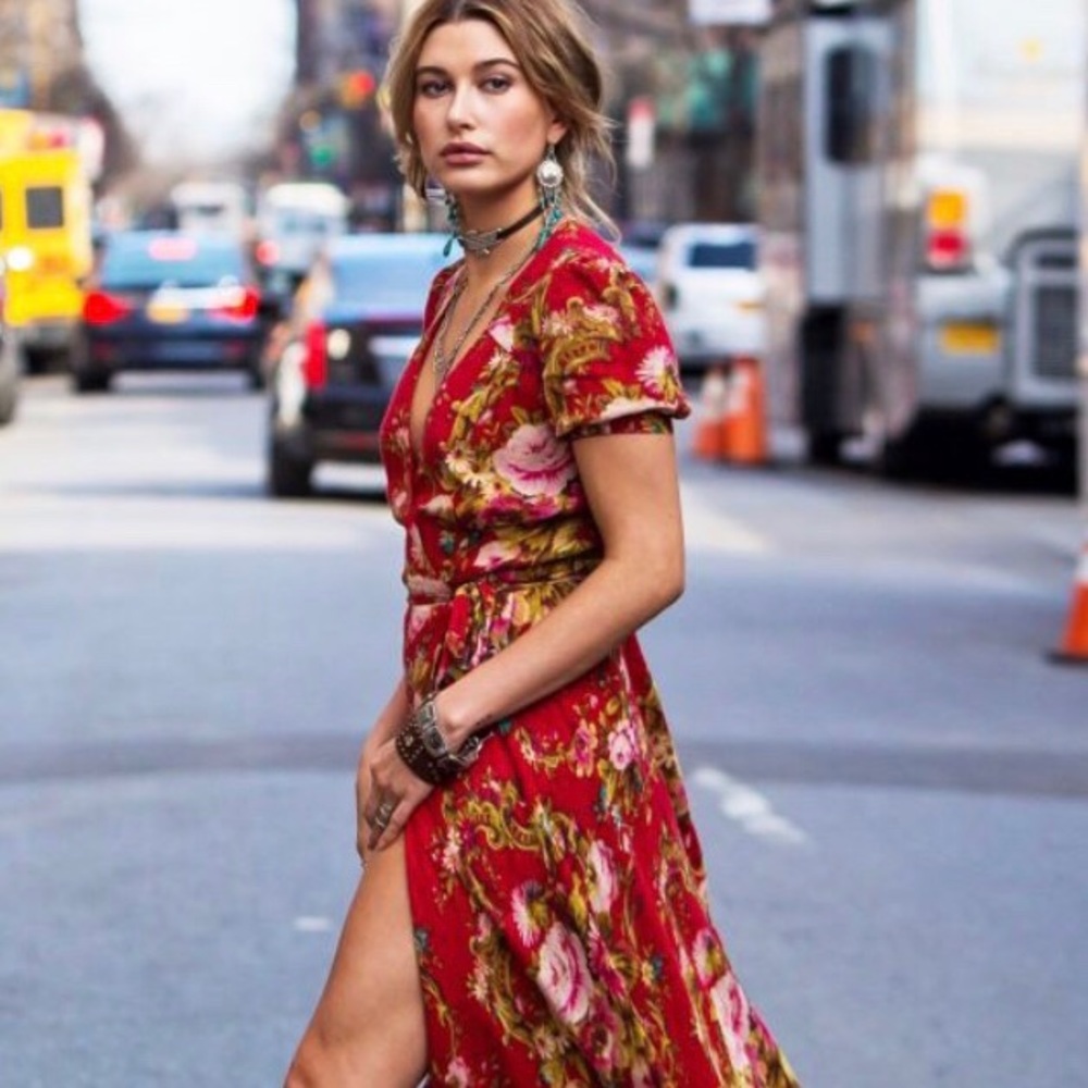 Denim and Supply Floral Wrap Maxi Dress